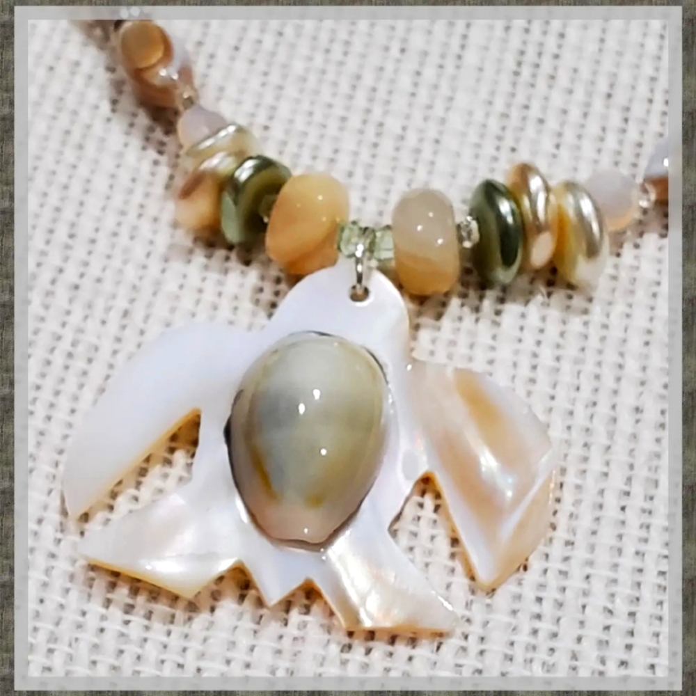 Sea Turtle Sea Shell Pendant beaded ocean necklace handmade original design